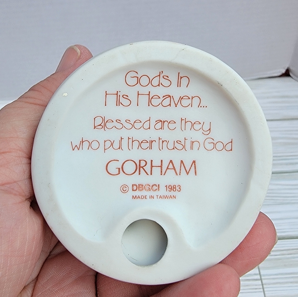 1983 Gorham Gods In His Heaven Girl Praying With Cat/Kitten Figurine Ceramic - Picture 6 of 12